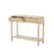 35.5" Beige Wood Handmade 2-Drawer Console Table with Black Handles